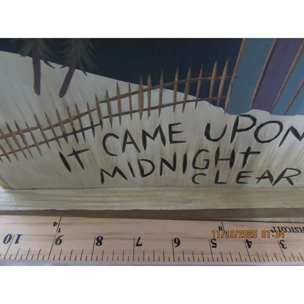hand painted primitive sign Christmas etched wood with stand wood art country